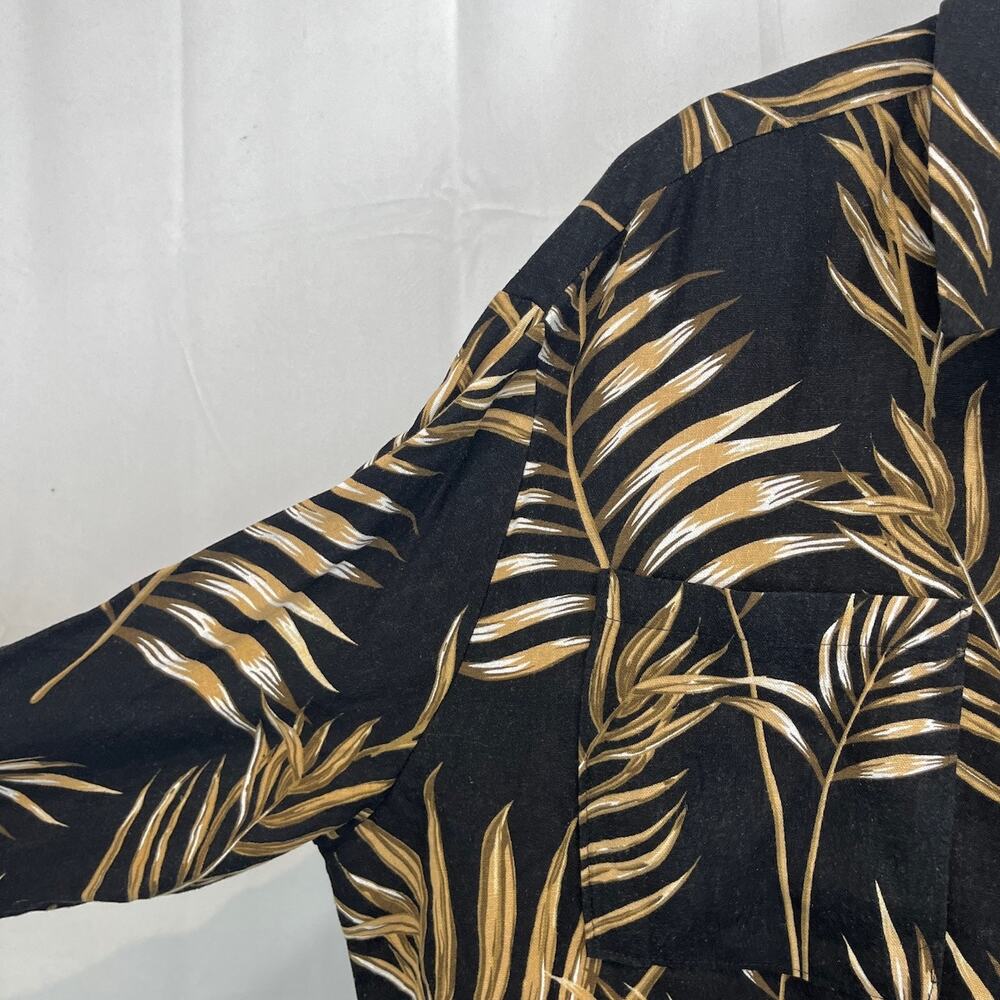 JOIE XL Leaf Print Button Up Long Sleeve Tunic Shirt Linen Blend Black Brown - Picture 6 of 11
